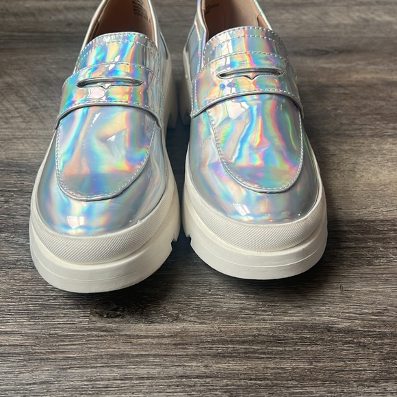 Madden Girl Platforms Lawerence Iridescent Steve Madden Chunky Block Heel Sz 3 % - Picture 3 of 8